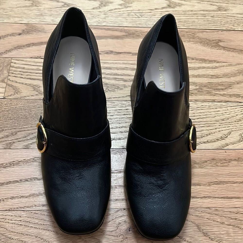NINE WEST BLOCK BIG BUCKLE BLACK PATENT LEATHER MARYJANE‎ SHOES SIZE 9